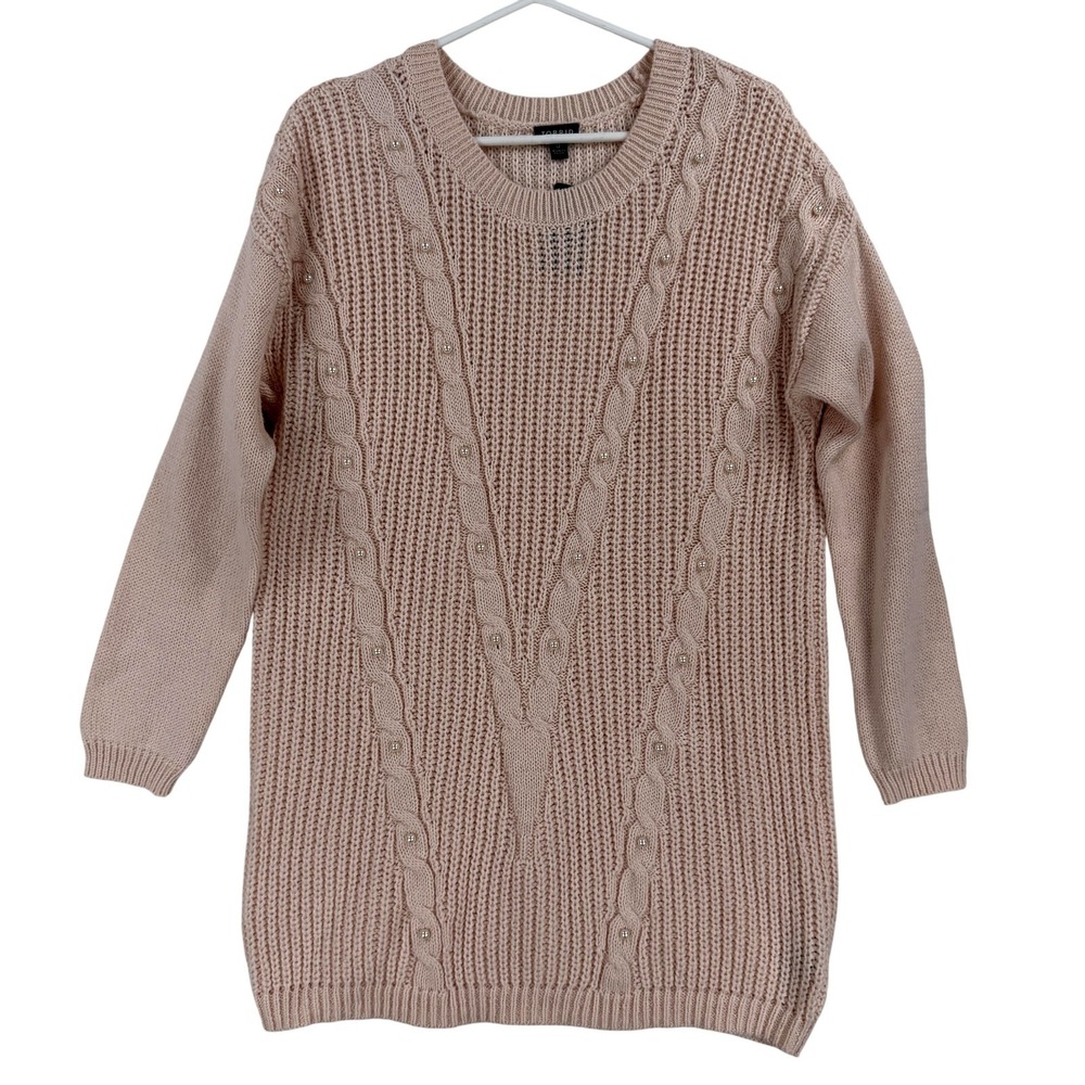 Torrid Sweater Womens 0 L 12 Pink Pearl Cable Knit Crewneck Pullover Long Sleeve